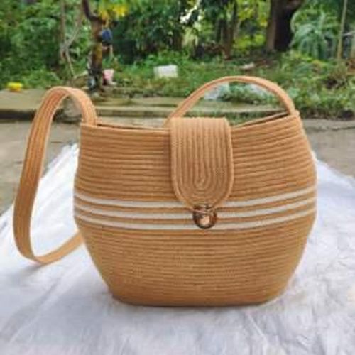 Bohemian Braided Jute Handbag with White Stripes