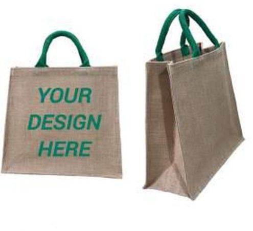 Customizable Jute Tote Bag with Colored Handles