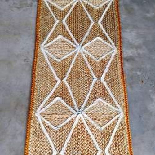 Jute Table Runner with White Diamond Pattern