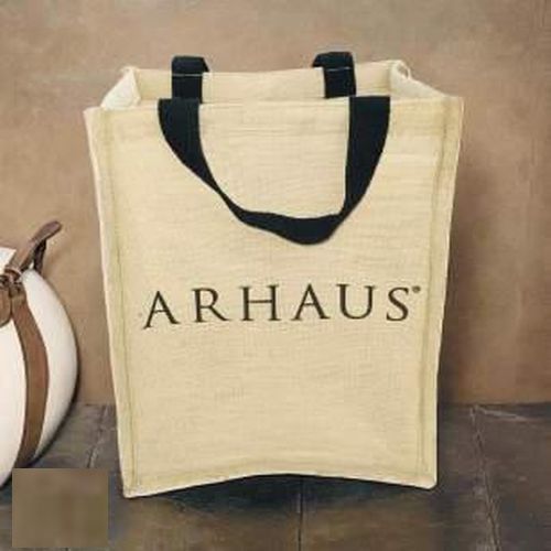 Natural Jute Tote Bag with Black Handles