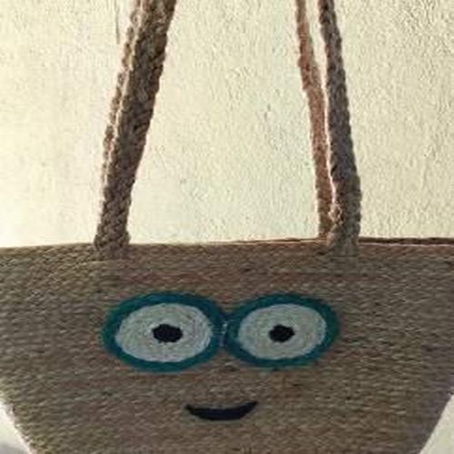 Playful Woven Jute Tote Bag