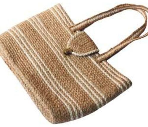 Small Woven Jute Tote Bag with Stripes