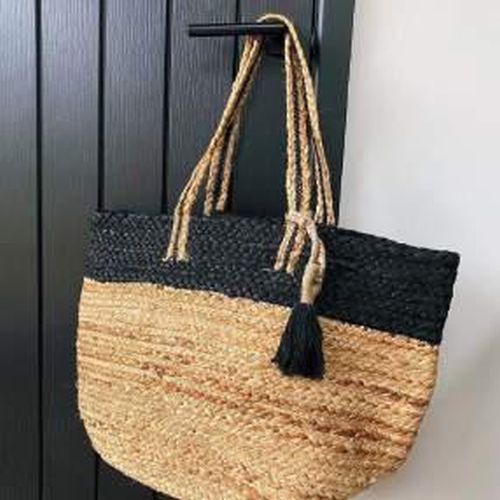 Two-Tone Jute Woven Beach Tote