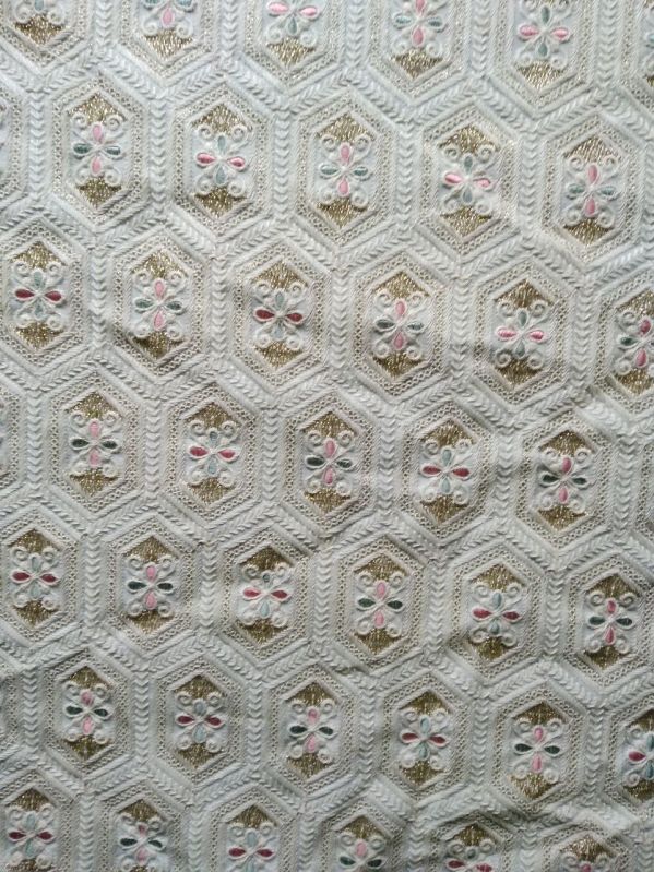 Dn-829 White Embroidery Malai Zorba Silk Fabric