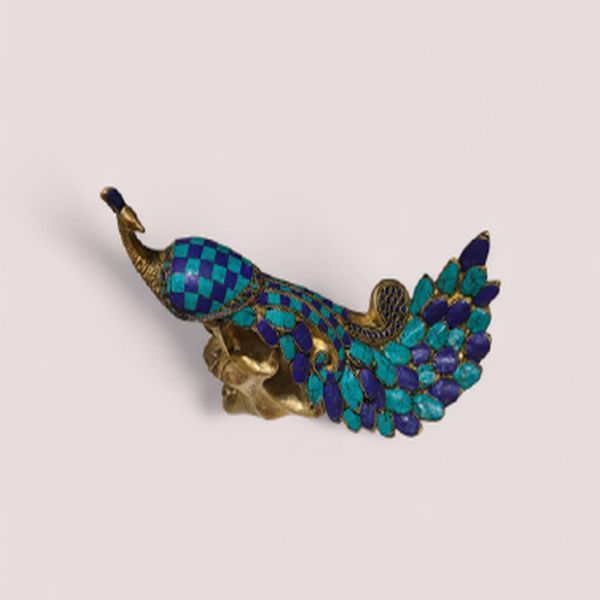 Blue Brass Peacock Statue