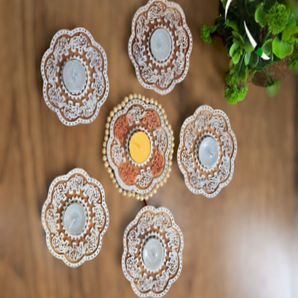 Wooden Hand Carved T Light Candle Holder