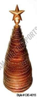 Copper Bronze Metal Ribbed Christmas Tree Sculpture with Star Topper