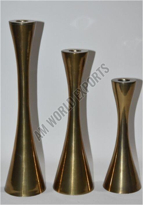 Modern Polished Brass Taper Candle Holder Set OF 3 Pcs