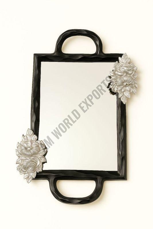 Ornate Black and Silver Rectangular Tray