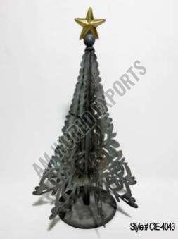 Rustic Metal Christmas Tree Sculpture with Layered Cutout Design and Star Topper