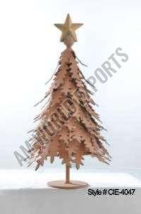 Rustic Metal Christmas Tree Sculpture with Spiky Leaf Design and Star Topper