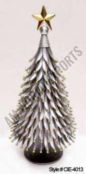 Silver Metal Christmas Tree with Golden Beads and Star Topper