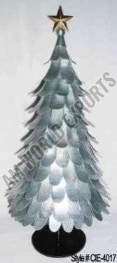 Silver Metal Light Up Christmas Tree Sculpture with Star Topper