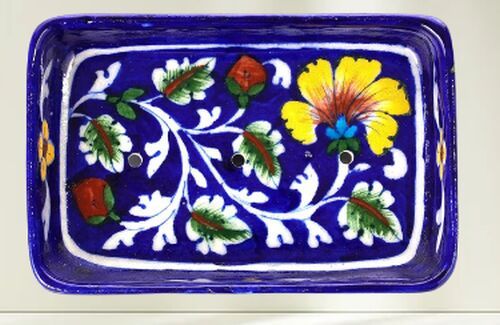Blue Pottery Rectangular Tray