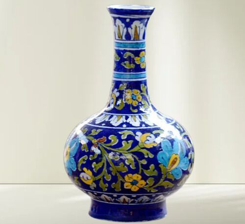 Flower Printed Blue Pottery Vase