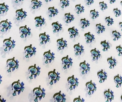 Hand Block Blue Lotus Fabric