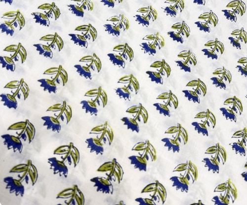 Hand Block Olive and Indigo Bloom Fabric
