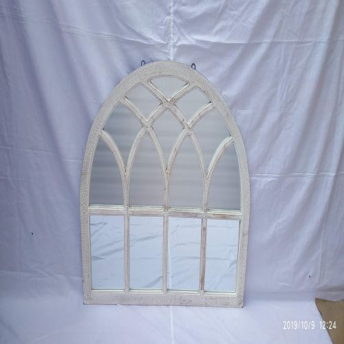 Arched Gothic Panel White Wooden Mirror