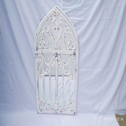 Arched Scroll Frame White Iron Accent Mirror