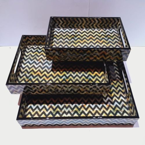 Chevron Zigzag Organizer Trio Vibrant Nested Art Wooden Tray Set