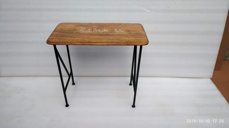 Wooden Metal Engraved Accent Table
