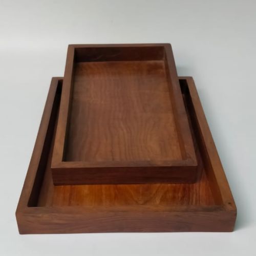 Minimalist Rectangular Organizer Duo Natural Wood Tray Set