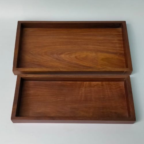Offset Stack Organizer Duo Polished Grain Finish Wooden Tray Set