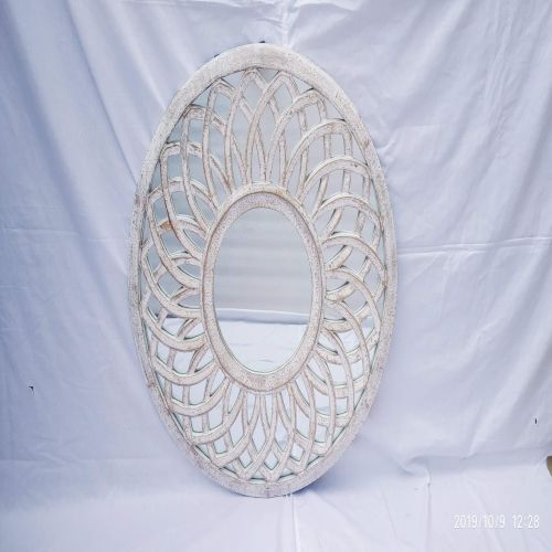 Oval Petal Weave Frame White Wooden Mirror