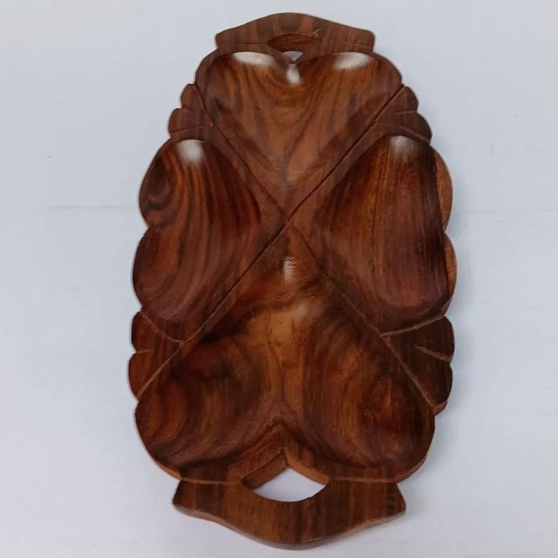 Rectangular 4 Slot Carved Wooden Serving Tray