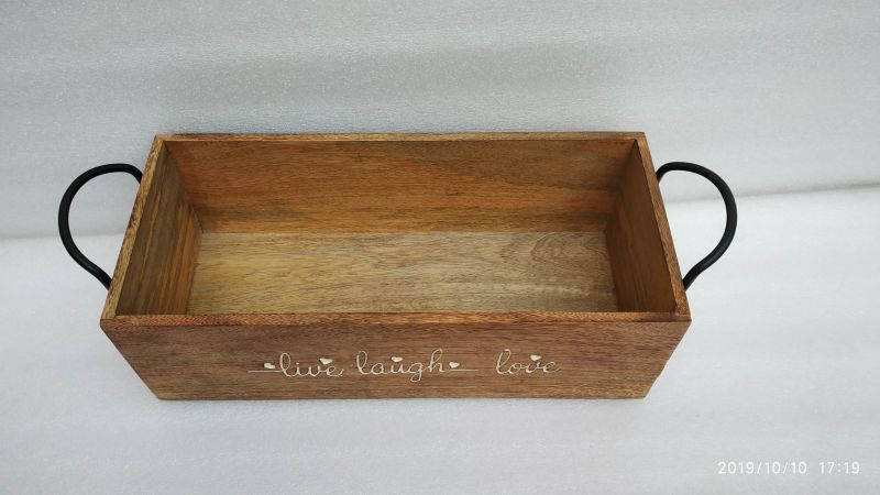 Rectangular Metal Handle Quote Wooden Tray
