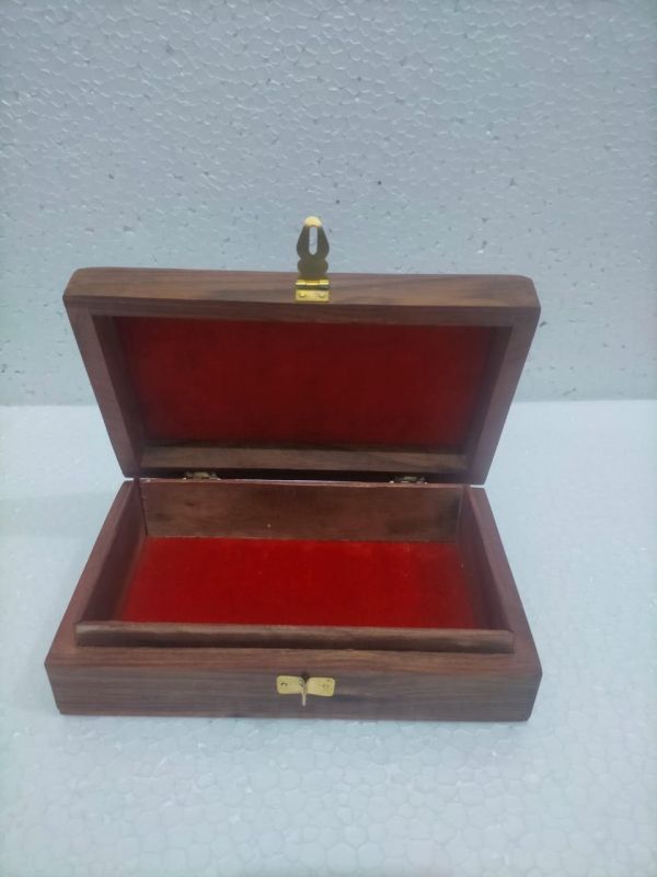 Rectangular Red Velvet Lined Wooden Box with Golden Latch