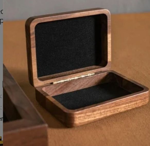 Rectangular Velvet-Lined Polished Wooden Box with Pencil Slot