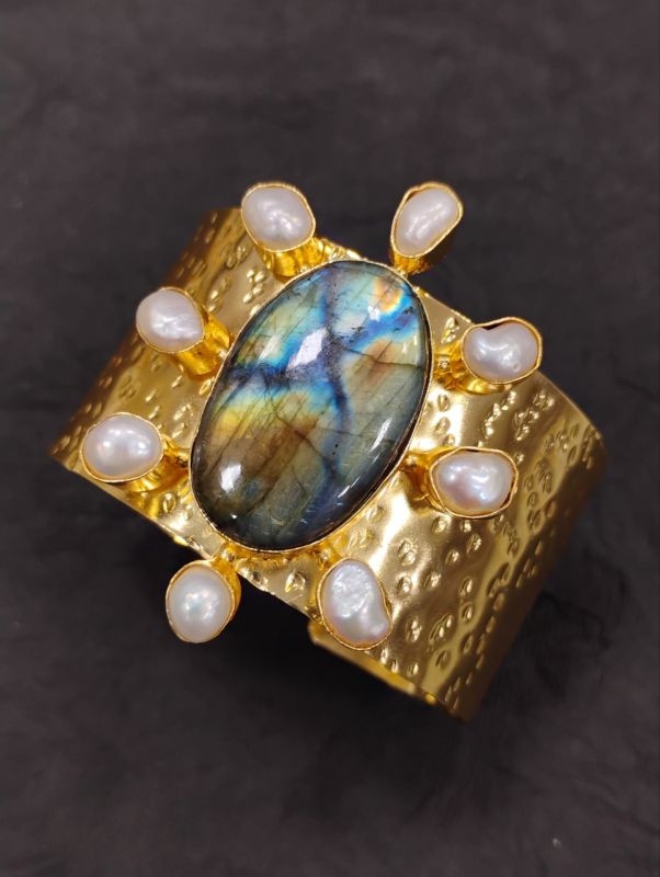 Precious Stone Brass Cuff