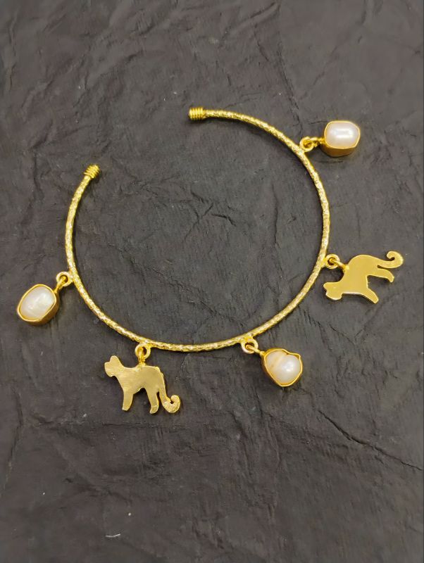 White Gemstone Brass Bracelet