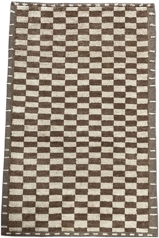 Hand Woven Checkerboard Brown & Beige Area Rug