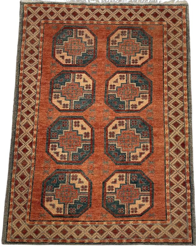 Tribal Terracotta & Teal Geometric Medallion Plush Area Rug