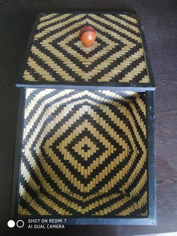 Bamboo Geometric Lid Top Storage Box