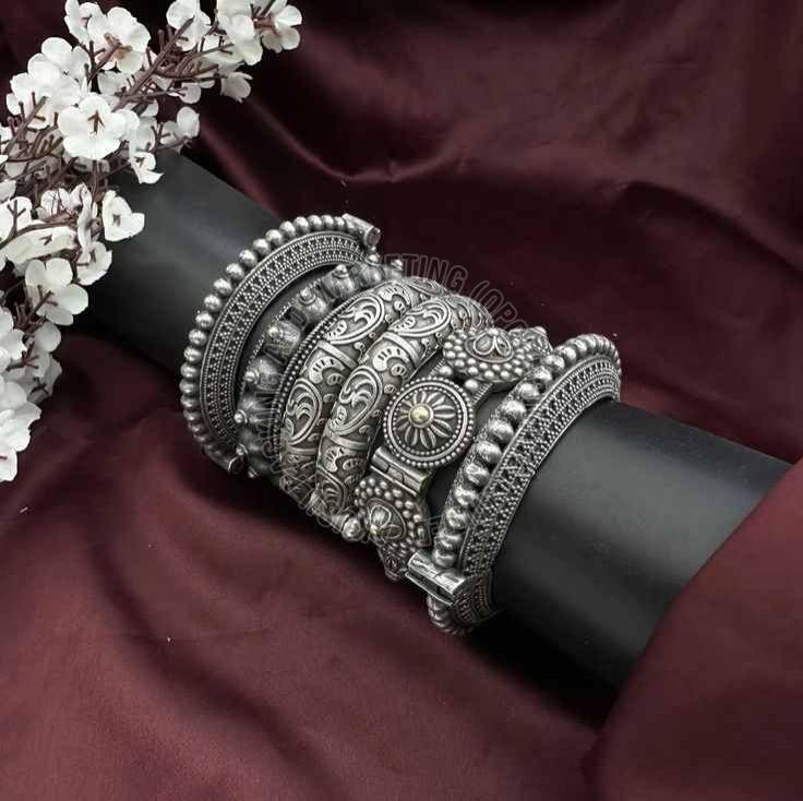 Oxidized Silver Kada Bangle Set