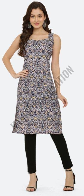 Ladies Blue Printed Crepe Kurti