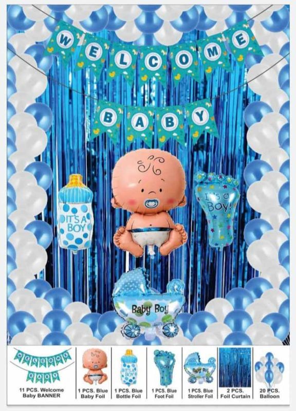 White Blue Welcome Baby Foil Balloon