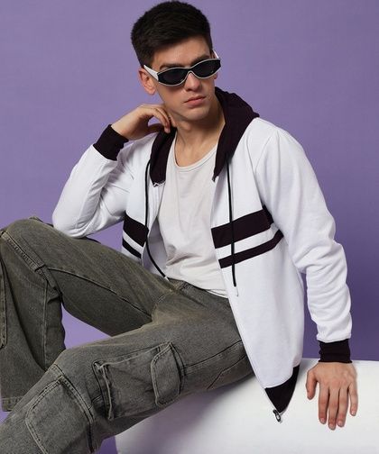 Poly Cotton Fleece Contrast Zip Hoodie