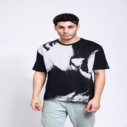 Love Unfiltered Printed Mens Black Oversized T-Shirt