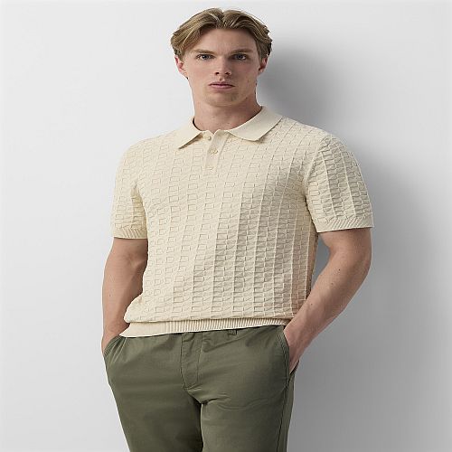 Mens Jacquard OF White Cotton Polo T-Shirt