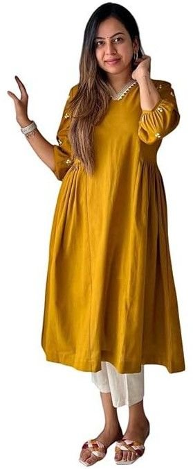 womens cotton embroidered anarkali pant kurti set