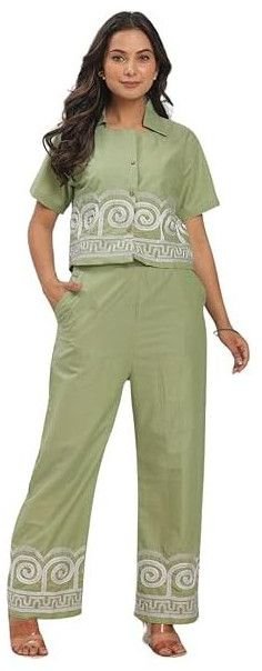 Women\'s Cotton Embroidered Crop Top Co-Ord Set