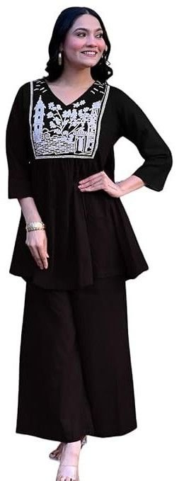 Women\'s Cotton Embroidered Flared Kurta with Pant Set