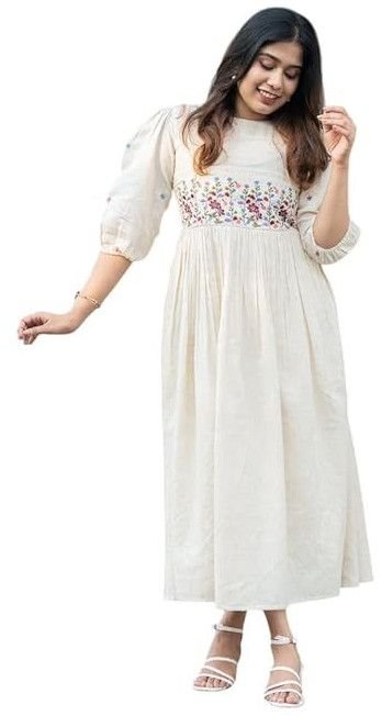 Women\'s Cotton Floral Embroidery Anarkali Kurti Gown