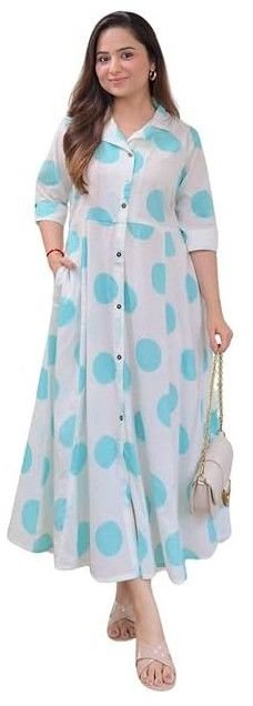 Women\'s Cotton Floral Printed 3/4 Quarter Sleeve A-Line Printed Kurti