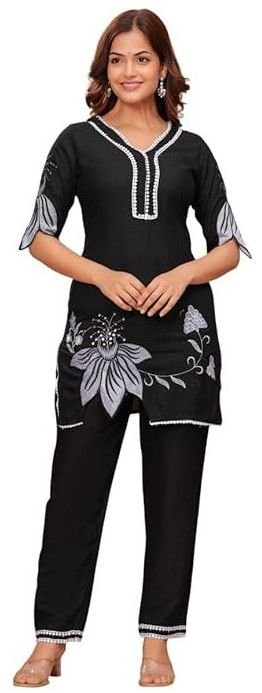 Women\'s Cotton Floral Printed Short Straight Kurti with Pant