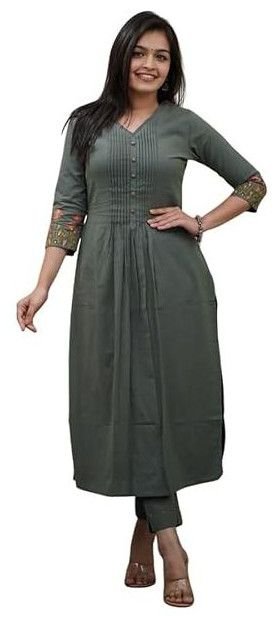Women\'s Cotton Printed Flared Straight Kurti with Pant and Dupatta Set